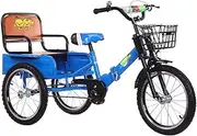 Folding Tricycle with Rear Cabin,Cruiser Bike with Reinforced Front Fork,Rickshaw Trike with Back seat,3 Wheels Bicycle with Pneumatic tire Spoke Wheels,Single Brake