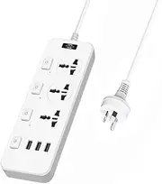 Power Strip, Power Board 3*Outlets, 3*USB Socket Power Extention Cord 2M with Switch, Surge Protector 2500W/10A Fast Charging Overload Protection (White)