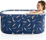 MINYII Portable Ice Bath Tub for Athletes for Adults, Inflatable Bathtub Free-Standing Blow up with Wireless Electric Air Pump for Bathing, Hot Water Bath, Ice Bath, Spa (Maple Leaf 2)