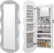 Mirror Cabinet Jewellery Box Lockable Armoire Door Wall Mounted Makeup Cosmetic Beauty Organiser Case Bedroom 44x10x106cm