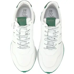 HOGAN H601 字母飾邊綠尾拼接牛皮撞色繫帶運動鞋(白色/男款)