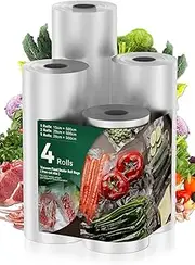 AUSELECT Vacuum Food Sealer Roll, 4 Pack Vacuum Seal Bags Rolls, Seal Storage 28/20/15CMx5M, Heat Commercial Grade Bag Rolls Storage Bags Compatible with All Vac Machines, Food Saver, Seal a Meal