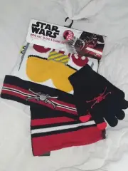 Star Wars Hat Glove Scarf Set One Size NEW Rebel Pilot Touch able Black Red