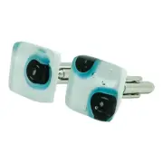 Murano Glass Cufflinks White Blue Black Millefiori Pair Square
