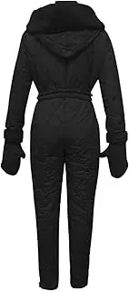[Juebong] Womens Winter Snowsuit One Pieces Ski Suits Fur Collar Hooded Jumpsuits Overalls Snow Onesie Coats Snowboard Jackets, Black, 5X-Large