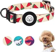 Adjustable Soft Airtag Dog Collar, Print Flower Multicolor Cute Patterns Polyester Dog Collar with Silicone Apple Air Tag Holder Case for Small Medium Large Dogs Girl Boy Puppy (S, Watermelon Red)