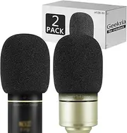 Geekria for Creators Foam Windscreen Compatible with MXL 770x, MXL 990, MXL 990s, MXL 990xl Microphone Antipop Windshield, Mic Wind Cover, Sponge Foam Filter (Black / 2 Pack)