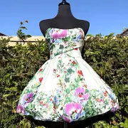 Badgley Mischka Jewel SZ.4 Strapless Floral Multi Bubble hem Mini Dress-NWT