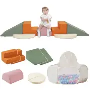 PU Leather Foam Climbing Blocks with Large Pop Up Ball Pit,Soft Play Set for ...