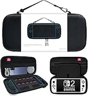 Checkzed Switch2 Carrying Case, Protective Travel Pouch for Switch Console & Accessories, Waterproof and Shockproof Hard Shell with Game Card Slots – Black ﻿