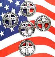 Christian Cross / Crucifix - Fish - Pewter Conchos / Concho 1 1/4" 5 Count
