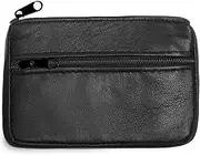 [bagwise] Coin Purse Pouch for Women, Genuine Leather Mini Cash Wallet with Keychain Ring Holder, Black, Fashion