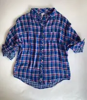 $153 NWT SPLENDID Blue Pink Sparkly Silver Plaid Gauzy Cotton Shirt Top Sz XS S
