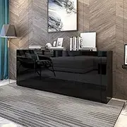 Sideboard Buffet Cabinet Table High Gloss Front Storage Cabinet Furniture with 4 Doors &1 Drawer for Living Room Kitchen Hallway Furniture Black 200CM