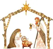 Lighted Nativity Scene for Christmas Decoration,Outdoor Nativity Scene Xmas Decor with LED Lights and Ground Stakes,Holy Family Nativity Christmas Yard Decor for Holiday Décor Lawn Garden