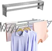 Vikaqi Wall Mounted Clothes Drying Rack, Foldable Wall Mount Laundry Drying Rack Folding Indoor, Drying Rack Clothing Collapsible, Retractable Towel Drying Rack, Space Saver with 7 Drying Rods
