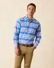 Tommy Bahama Sarasota Stretch Prismatic Plaid IslandZone® Long-Sleeve Shirt, S