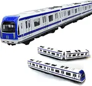 Train Model, 4 Pieces Car Set Alloy Light Rail Underground Train Model, 1/64 Scale Alloy Underground/Car Model, Blue Whitede