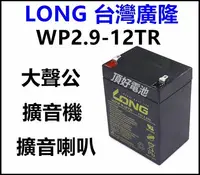 在飛比找Yahoo!奇摩拍賣優惠-頂好電池-台中 台灣廣隆光電 LONG WP2.9-12TR