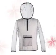 Elastic Cuffs Waist Zipper Hood Mesh Hooded Protective Shirt Mosquito Lightweight Mesh Fabric Front Pocket for Camping Hiking