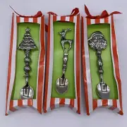 3 Mud Pie Mudpie Silver Metal Christmas Spoons Santa Reindeer Tree