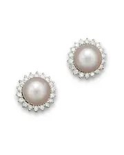 Cultured Akoya Pearl Stud Earrings with Diamonds in 14K White Gold, 6.5mm