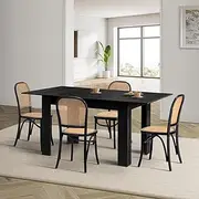Oikiture 160cm Extendable Dining Table with 4PCS Dining Chairs Rattan Black