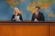 Snl Amy Poehler Seth Meyers during "Weekend Update" on October 7 2- Old Photo