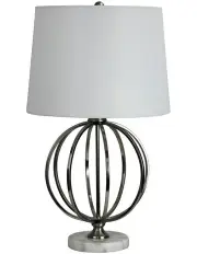[Oriel Lighting] Vinchy Geometric Metal Table Lamp With Harp Shade in Steel