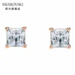 【SWAROVSKI 官方直營】ATTRACT 玫金色方形璀璨寶石穿孔耳環(ATTRACT)