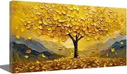 [ZQQART] Abstract Gold Tree Wall Art Large Tree Painting for Living Room Wall Decor Yellow Leaf Tree Landscape Canvas Prints Home Wall Decor (Gold,18.00" x 36.00")