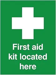 Rubigo First Aid Kit Sticker Located Here Safety Sign - Signs of Safety Self-Adhesive First Aid Sticker, ISO Certified First Aid Signs, 20x15cm (Pack of 2)
