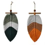 2 Pieces Macrame Wall Hanging Decor, Cotton Hand Woven Leaf Hanging Tapestry