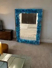 36"x24" Elegant Blue Agate Stone Wall Mirror Perfect For Housewarming Decor