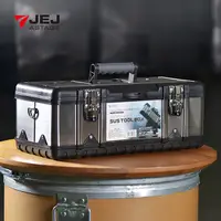 在飛比找PChome24h購物優惠-【日本JEJ】STB-470硬漢不鏽鋼雙層分隔式手提工具箱(
