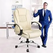ALFORDSON Office Chair Ergonomic Computer Chair Executive Leather Chair Swivel Home Desk Chair,Beige