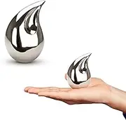 1 Pcs Unique Silver Teardrop Small Keepsake Cremation Urns for Human Ashes Adult for Both Male and Female, Mom Dad Son Women Men Mini Urns,Funeral Small Earns for Ashes with Velvet Bags 3 Inch Size