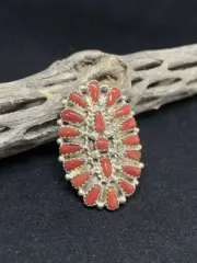 Native American Zuni Ox Blood Coral Sterling Silver Ring Size 9