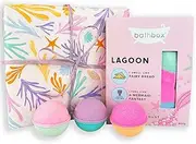 BATH BOX Mermaid Bath Kids Gift Set, Bubble Bath Bombs, Bath Dust Soak, Natural & Handmade in Australia, Cotton Candy, Fairy Floss & Bubblegum, Bath Fizz for Kids & Adults, 4 Piece Hamper Gift Box