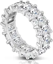[Verona Jewelers] Womens Rhodium Plated Emerald Cut Fashion Eternity Band Ring, Eternity Band for Women
