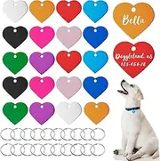 Pet ID Tags, 20 PCS Colorful Dog ID Tags Double Sided Pet Name Phone Number ID Tags with 20 PCS Key Rings for Dogs and Cats, Heart Shape