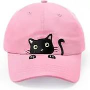 [BAOPLAYKIDS] Girls Criss Cross Ponytail Hat Cute Embroidered Black Cat Hats for Girl Adjustable Cotton Baseball Cap for Kids Age 3-14