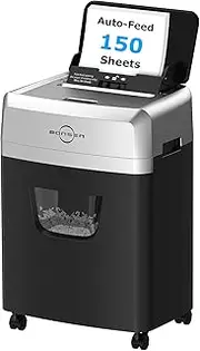 Bonsen Paper Shredder for Office with 6 Gallon Large Bin, 150-Sheet Autofeed Heavy Duty Shredder for Home Office Use, 60 Minutes/Micro Cut/P-4 High Security Level