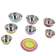 7 Piece Stainless Steel Mixing Bowls Set Colorful W/Lids Space Saving Nesting US