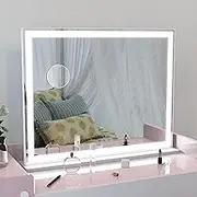 Vanity Mirror with Lights, Large Makeup Mirror, 3 Color Lighting Modes, Adjustable Brightness, Hollywood Lighted Mirror with 10X Magnifying Mirror, Tabletop & Wall-Mounted 72 * 56.2cm, White