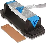 Diamond Sharpening Stone Kit, 3 Side Grit 400/1000/8000 Knife Sharpener for Sharp Blade, Premium Diamond & Ceramic Whetstone with Angle Guide, Non-Slip Base & Leather Strop