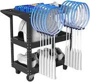 Badminton Racket Storage Rack,Rolling Mobile Tennis Racket Organizer Trolley,Sports Equipment Organiser,Can Store 10 Rackets,for Fitness Gym Schools,Bearing Weight 40kg