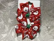 Red Snowmen Christmas Hair Bow Clip Grosgrain Ribbon Girl Hair Barrette Set
