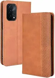 [LEYAN] Leather Folio Case for Oppo A54 5G / Oppo A74 5G, Leather Wallet with Card Slots, Premium Flip PU/TPU Mobile Phone Case Protective Case Cover with Stand Function (Brown)