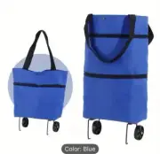Foldable Trolley Bag Portable Shopping Cart Folding Travel Portable Handbag BLUE